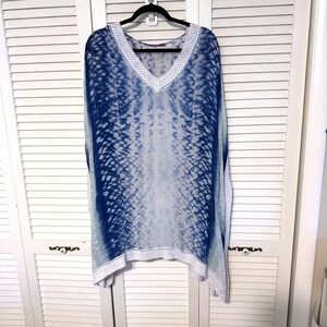 Amita Naithani Kaftan Tunic Tie Dye Crochet XL Blue Womens Boho Beach Coverup